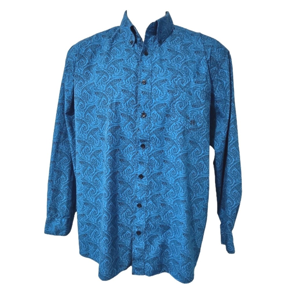 Roper Paisley Button Down Shirt Mens XL Blue Long Sleeve Western Cabin Core Boho